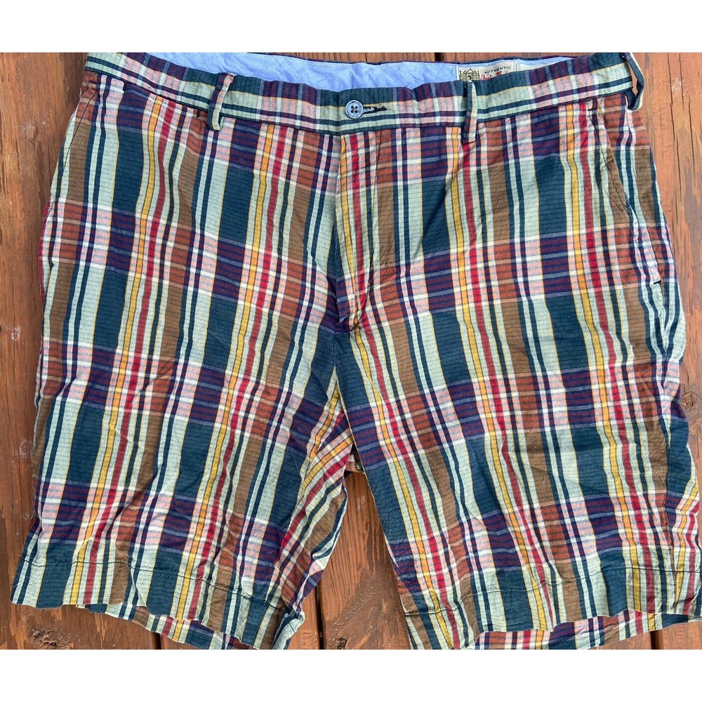POLO RALPH LAUREN INDIA MADRAS SHORTS MENS 36 9" INSEAM FLAT FRONT PLAID
